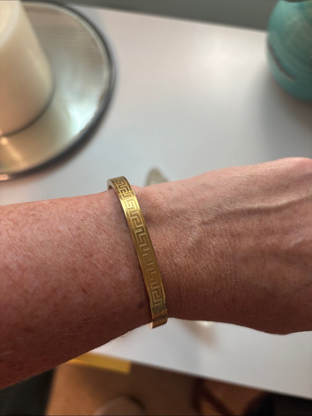 Gold-Tone Greek Key Bangle Hinged Bracelet